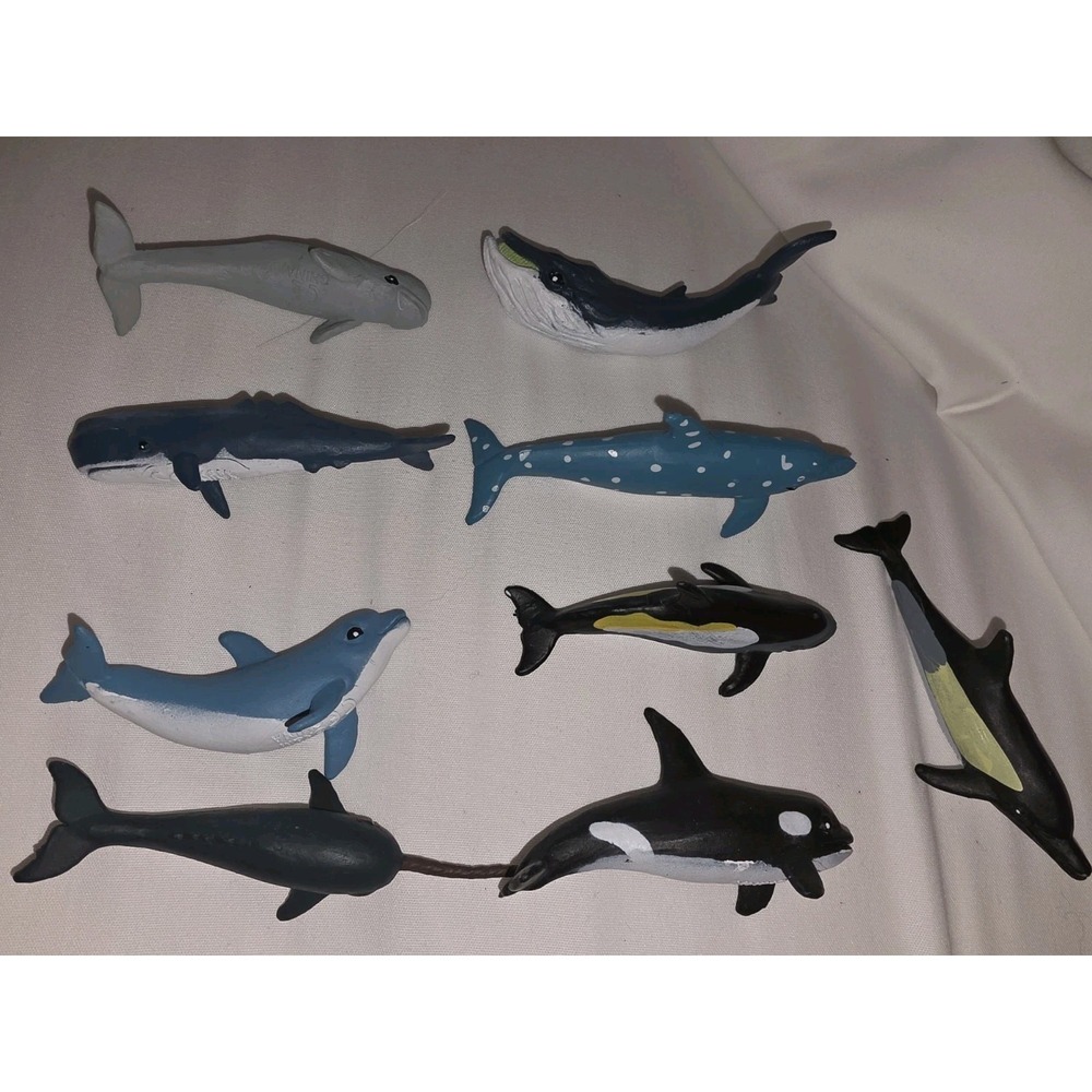 K&M International Sea Life Figurine Lot 8pc Narwhal Orca Whale Dolphin Figures